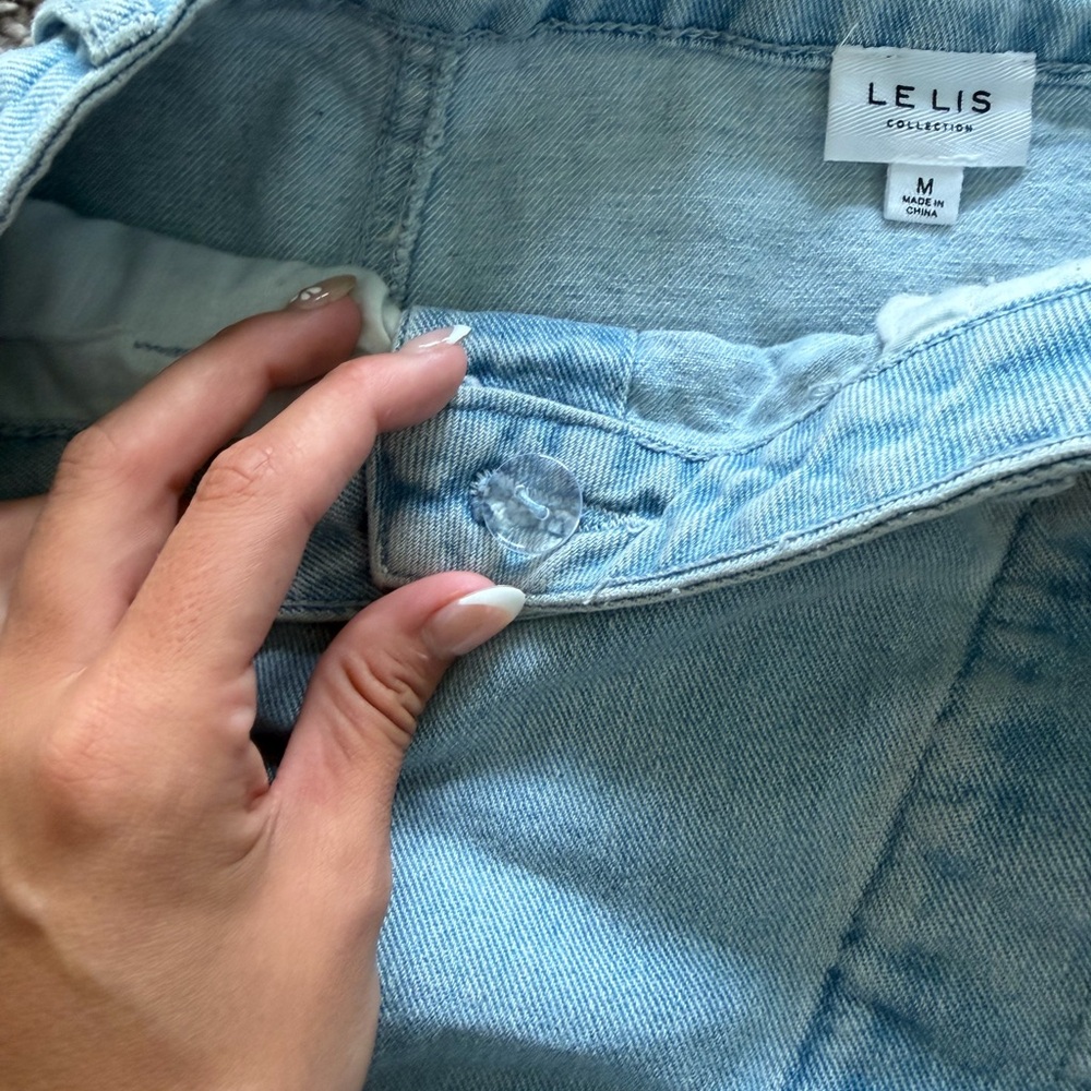 Le Lis Light Blue Distressed Denim Skort - Picture 6 of 6